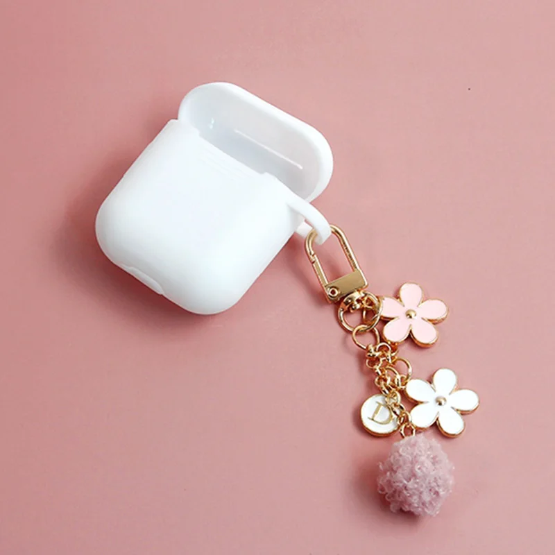 Милый корейский розовый цветок кулон Декор силиконовый чехол для Apple Airpods 1 2 Аксессуары Bluetooth наушники чехол s крышка брелок