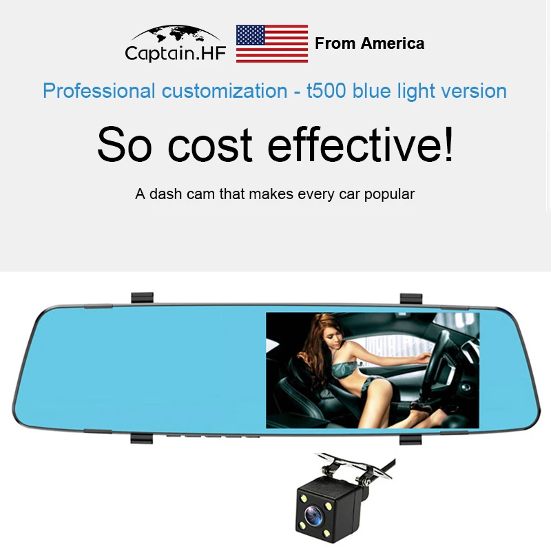 

US Captain Dash Cam front and Rear View Mirror, HD Night Vision, Dual Lens, 1080p 5'' DVR Car, Streaming Media, Reversing Image