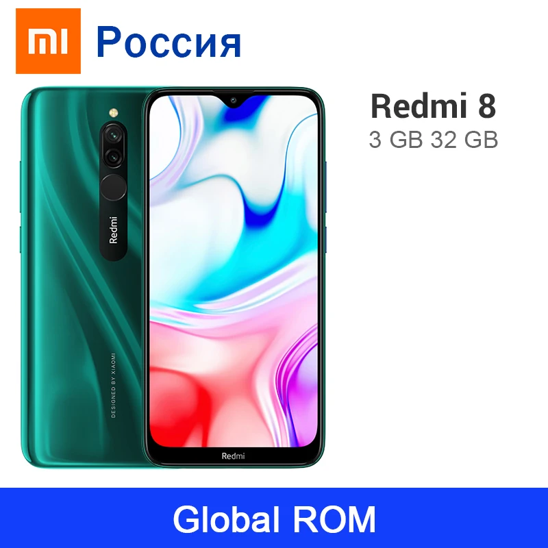 Xiaomi Redmi 8 с глобальной прошивкой, 3 ГБ, 32 ГБ, Восьмиядерный процессор Snapdragon 439, большая батарея 5000 мА/ч, двойная камера, смартфон на весь экран 6,22 дюйма