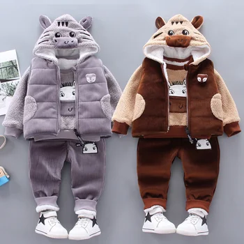 

Children clothes winter baby boy clothes warm clothes baby girl cartoon plus velvet thick hooded sweater three-piece boy suit