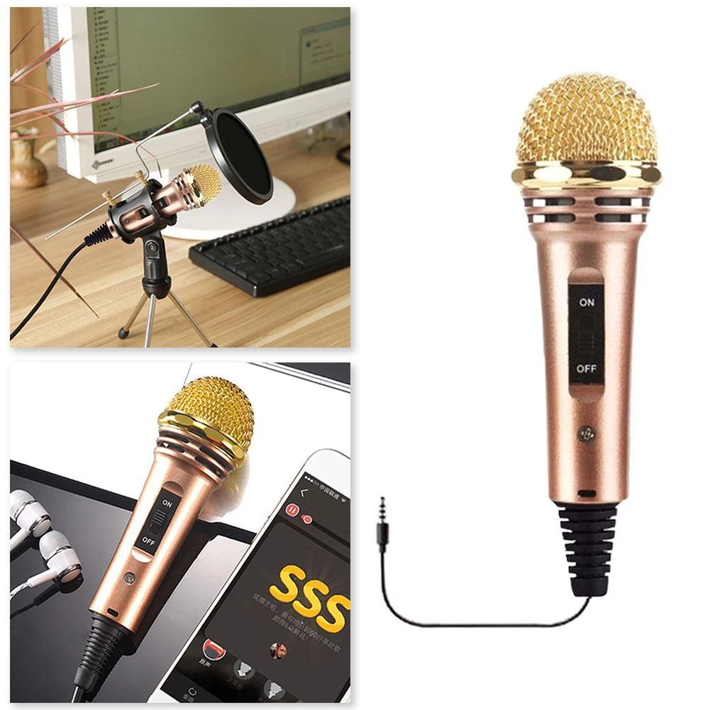 schaduw schattig Afspraak 1Pc Gouden Kleur Microfoon Draad Condensator Karaoke Microfoon Voor Mobiele  Telefoon Speler Speaker Muziek Opnemen|Microfoons| - AliExpress