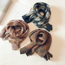 Корейские вязаные шерстяные Лоскутные мягкие теплые осенне-зимние плотные детские шали для мальчиков и девочек с геометрическим рисунком, шарфы, аксессуары-LHC