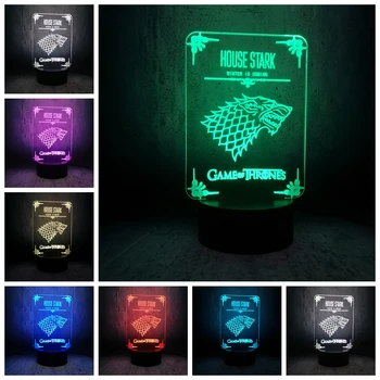

3D LED Lamp House Stark Wingter is coming Game of Thrones white wolf movie fans gifts night light exhibition lava display