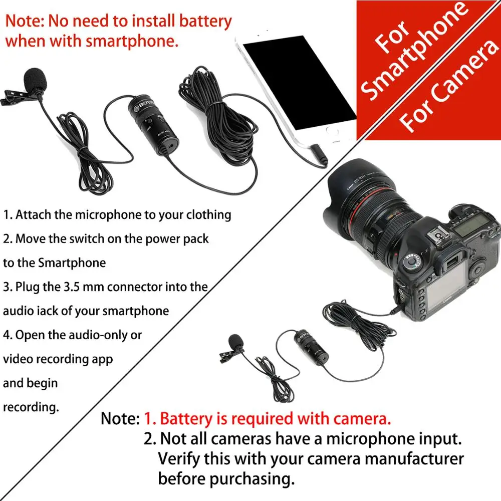 BOYA BY-M1 PRO 6m Clip-on Condenser Lavalier Lapel Microphone for PC Mobile Android DSLRs iPhone Streaming Youtube