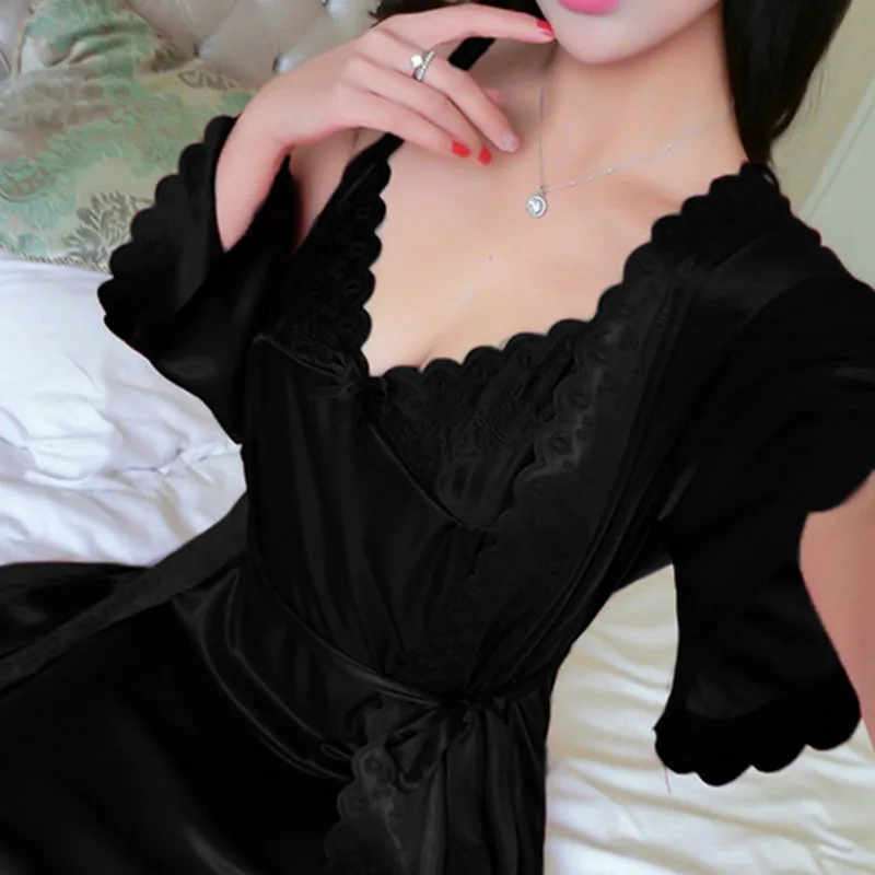 New sexy woman Lingerie deep V sling silk summer sleepwear comfortable solid color nightgown nightdress suit women sleepwear