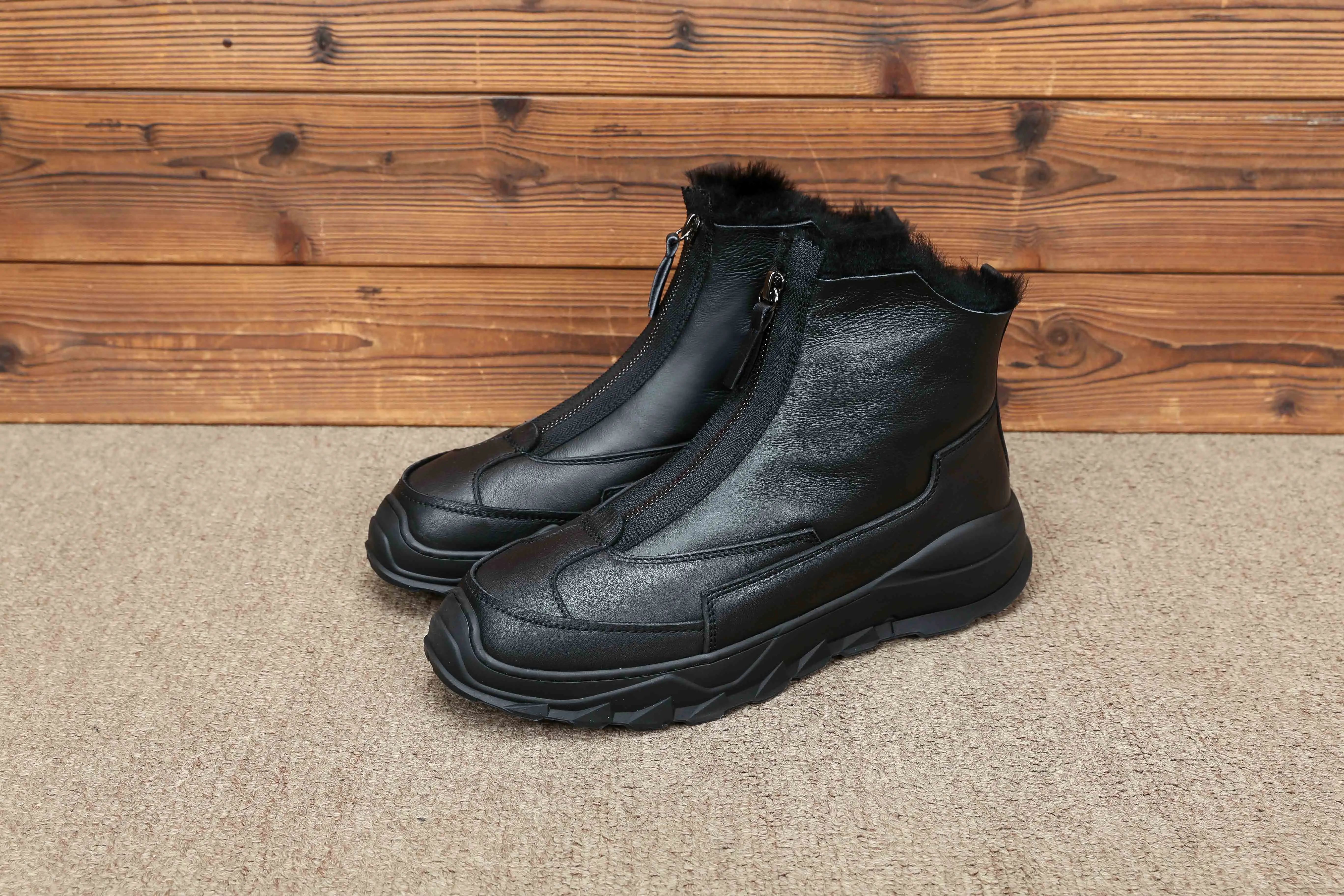 Модные мужские зимние ботинки; мужская обувь на молнии спереди; Botas Nieve Hombre; Рабочая обувь из натуральной кожи; мужские высокие кроссовки