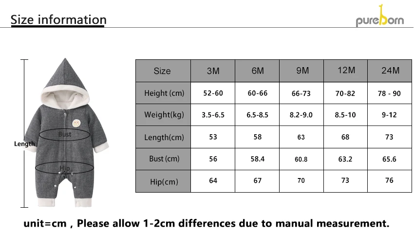 Pureborn/Одежда для новорожденных; детские комбинезоны с капюшоном; гусиная лапка; утепленная флисовая одежда для мальчиков и девочек; комбинезон для младенцев; зимний комбинезон