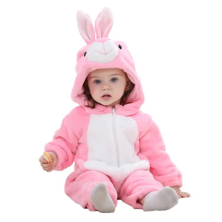 Pink rabbit Детские комбинезоны с тигром; Одежда для девочек; пижамы с героями мультфильмов для новорожденных; зимняя фланелевая одежда с животными; костюм для малышей; Комбинезоны для маленьких мальчиков - Цвет: Pink rabbit