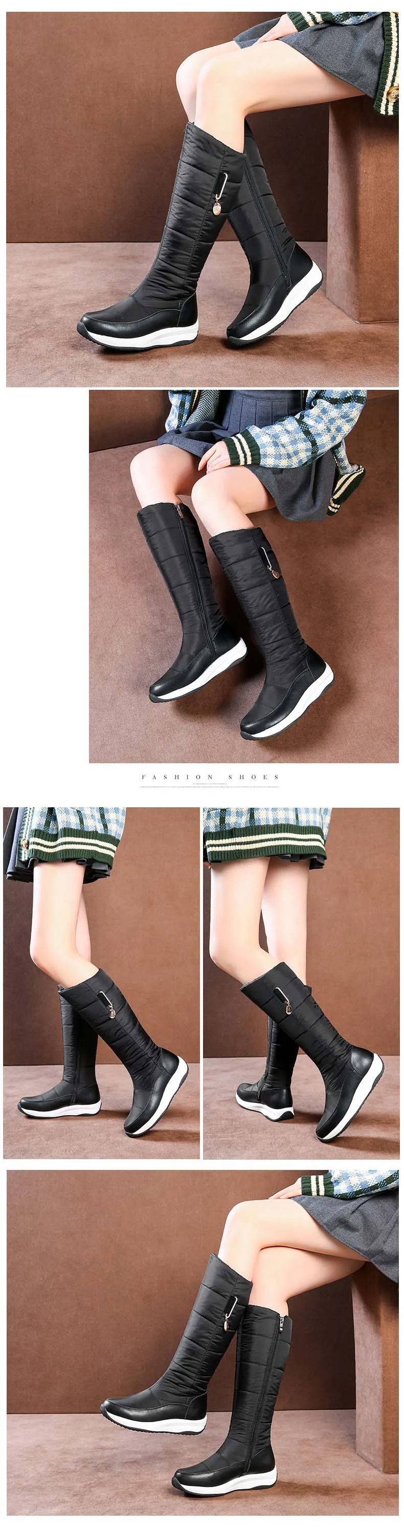 BESCONE/женские сапоги до колена; зимняя теплая обувь ручной работы из натуральной кожи на среднем каблуке; Классические однотонные женские сапоги на молнии с круглым носком; BM88