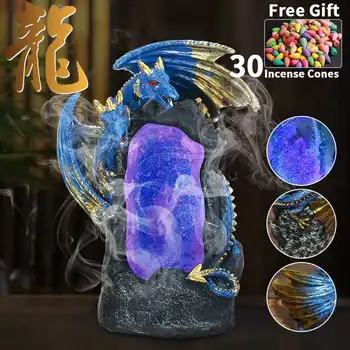 

LED Dragon Ceramic Backflow Incense Burner Holder Aromatherapy Furnace with Incense Cones Home Decor Censer Ornament