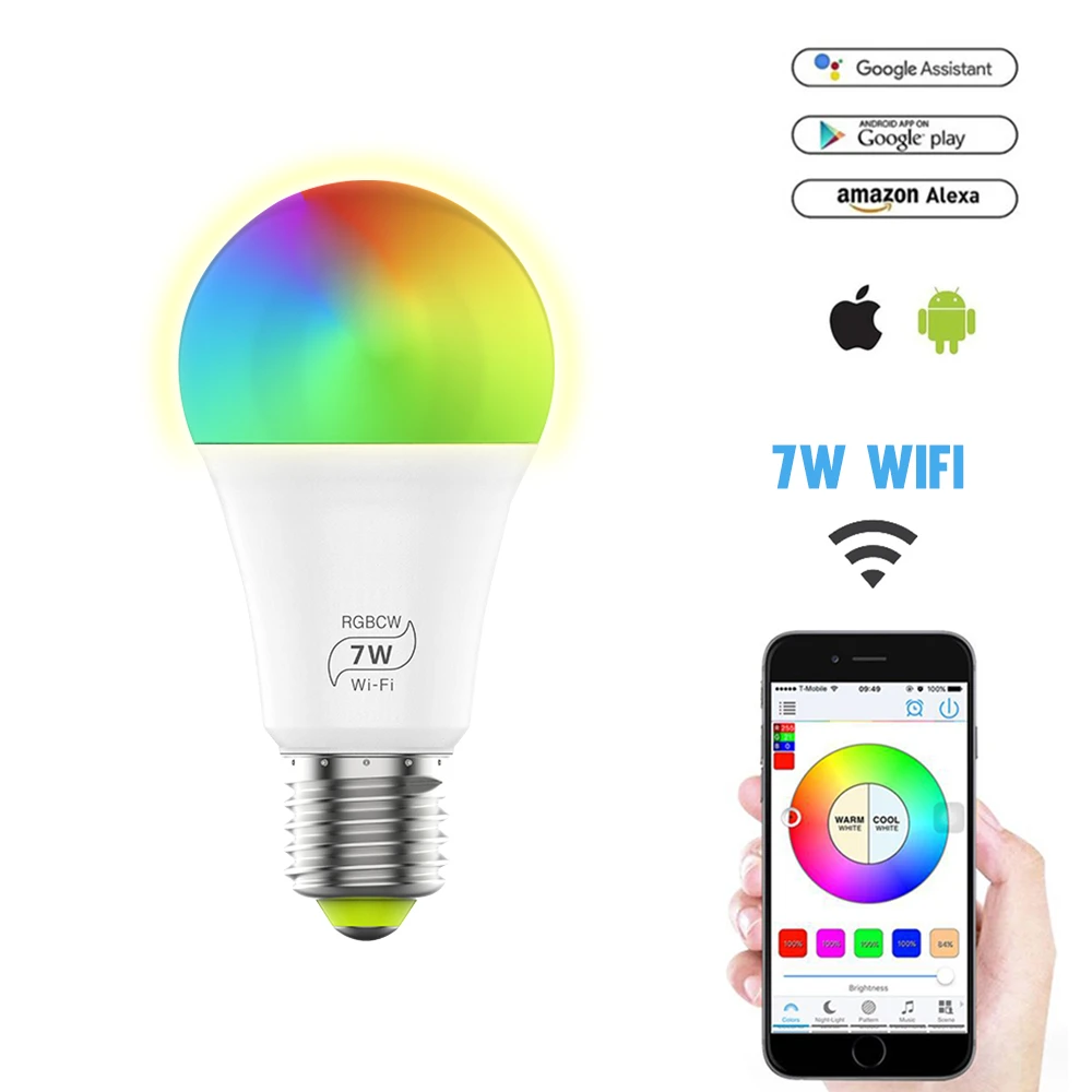 7W Intelligente Birne WIFI Dimmbar Smart Licht Led lampe E27 RGB farbe  Amazon Alexa Google Hause IOS/Android fernbedienung LED Lampe|LED-Birnen &  Röhren| - AliExpress
