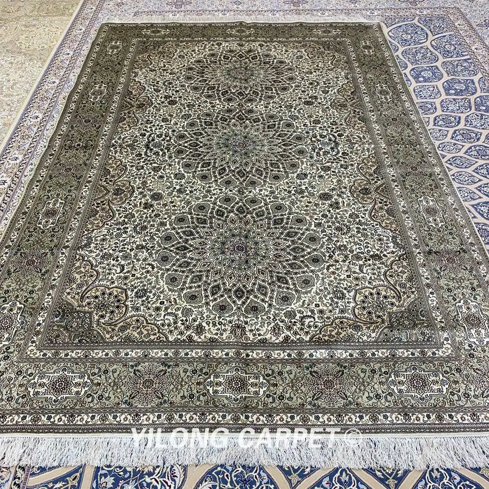 YILONG 6'x9' кашмирский ручной персидский ковер vantage изысканный бежевый шелковый ковер(YXR371A