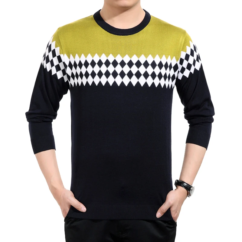 Men Brand Sweater Winter New Style Men's Geometric Color Matching Leisure Round Neck Fit Sweater Fashion Men Sweaters