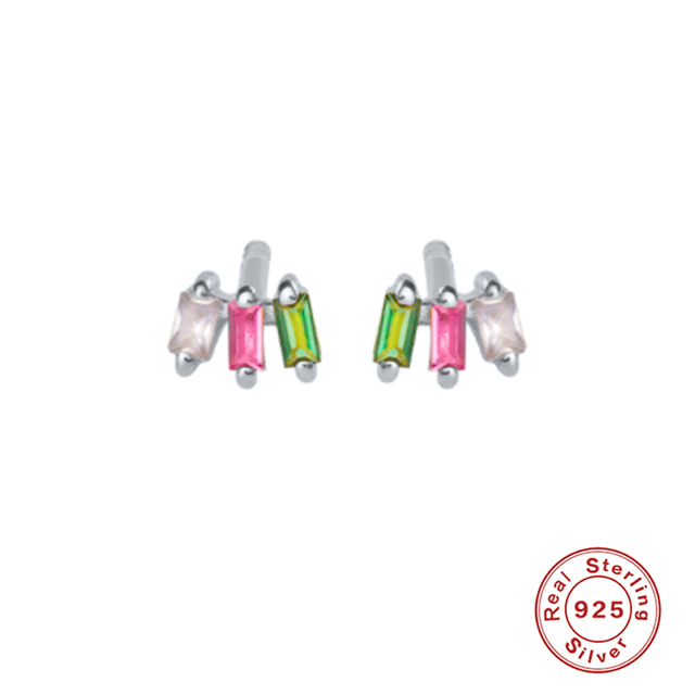 925 Sterling Silver Colored Crystal Hoop Earrings Collection Rainbow Zircon Mosaic Charm Circle Huggie Earrings Jewelry