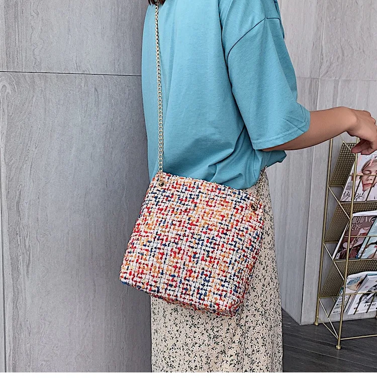 

2019 New Style Contrast Color Linen WOMEN'S Bag Large Capacity Bucket Bag GIRL'S Shoulder Handbag