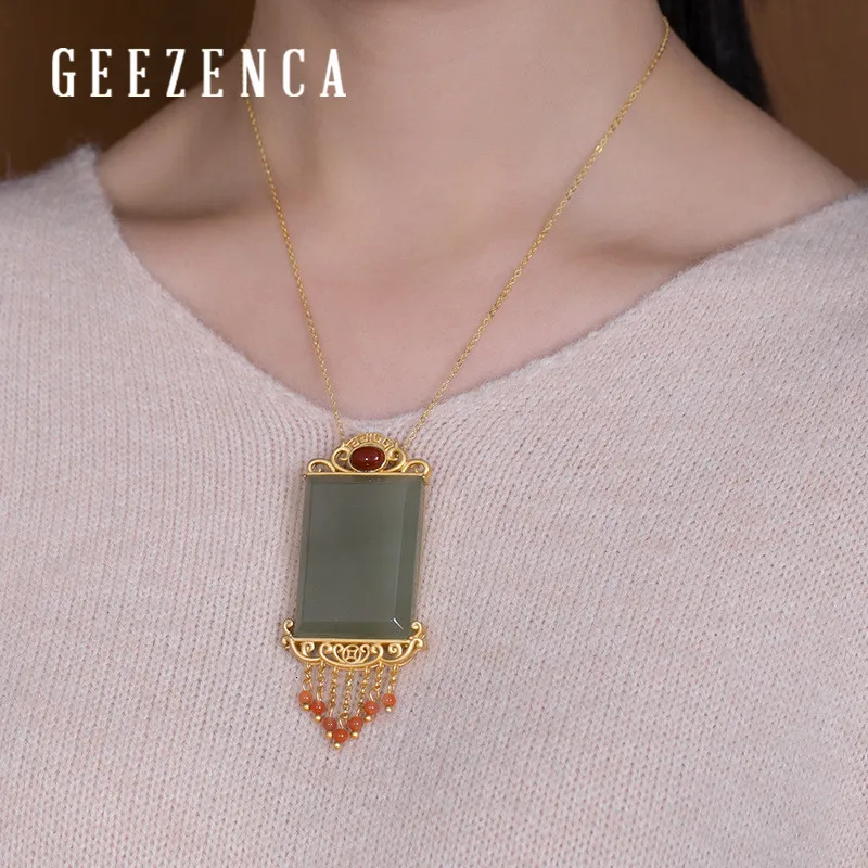 925 пробы, серебро, позолота, Jade Jasper, красный агат, кисточки, кулон, трендовые винтажные подвески с драгоценными камнями, хорошее ювелирное изделие, подарок для женщин