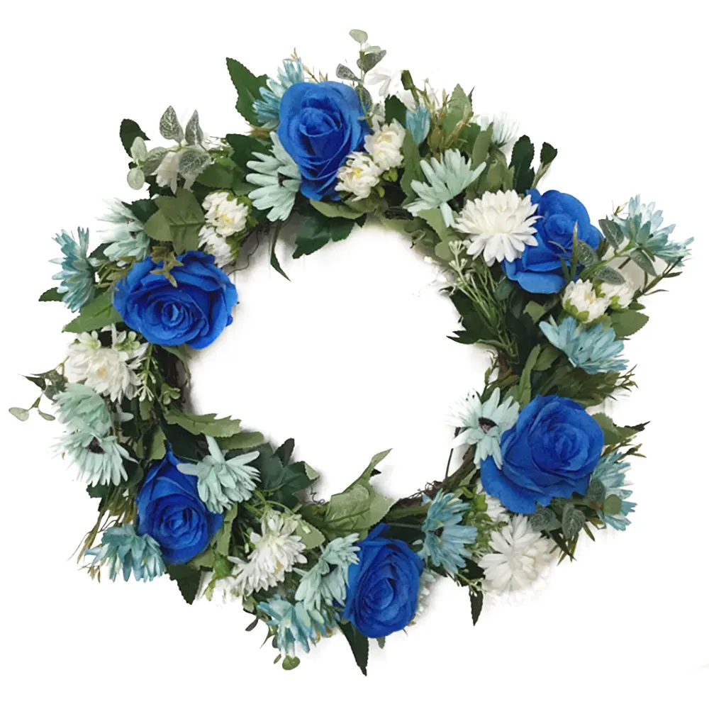 

Artificial Blue Rose Wreath Realistic Spring Wreaths For Front Door Wedding Window Wall Home Decoration