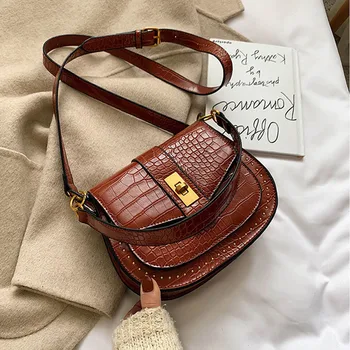 

Crocodile Pattern Vintage Leather Metal Lock Crossbody Bags For Women 2020 Small Handbags Ladies Shoulder Messenger Bag bolsa