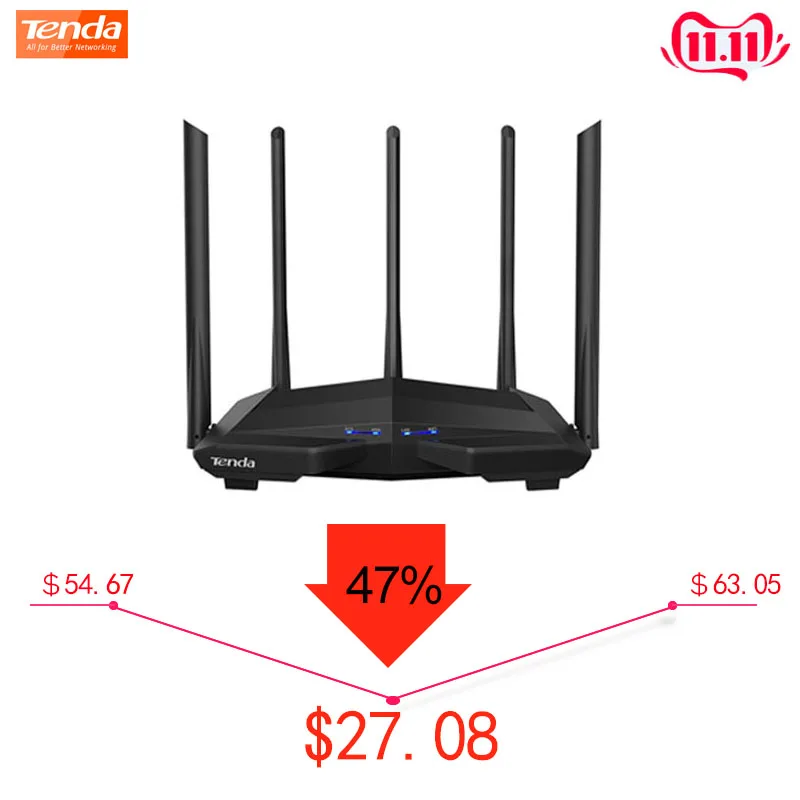 Prix Routeur WiFi sans fil Tenda AC11 1200 Mbps, 1GHz CPU + 128M DDR3, Ports Gigabit 1WAN + 3LAN, antennes à Gain élevé 5 * 6dBi, application intelligente gérer