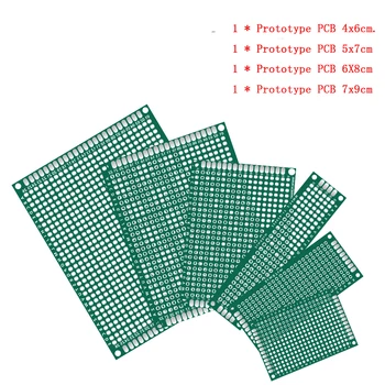 

4pcs/lot 4x6 5x7 6x8 7x9 Double Sided PCB Board Prototype Kit Protoboard for DIY Soldering Project Compatible with Arduino Kit