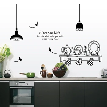 

Free Shipping florence life removable wall stickers kitchen restaurant tea cup cupboard decorative decals wall murals 3447