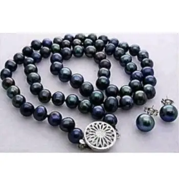 

Fashion jewelry Free Shipping elegant 8-9mm natural south sea black pearl necklace 18inch earrings