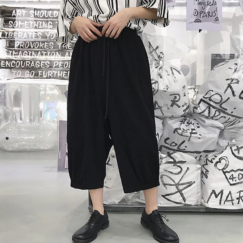

Men's Wide Leg Pants Spring Summer New Punk Style Hair Stylist Style Dark Japanese Youth Leisure Large Size Seven Minutes Pants
