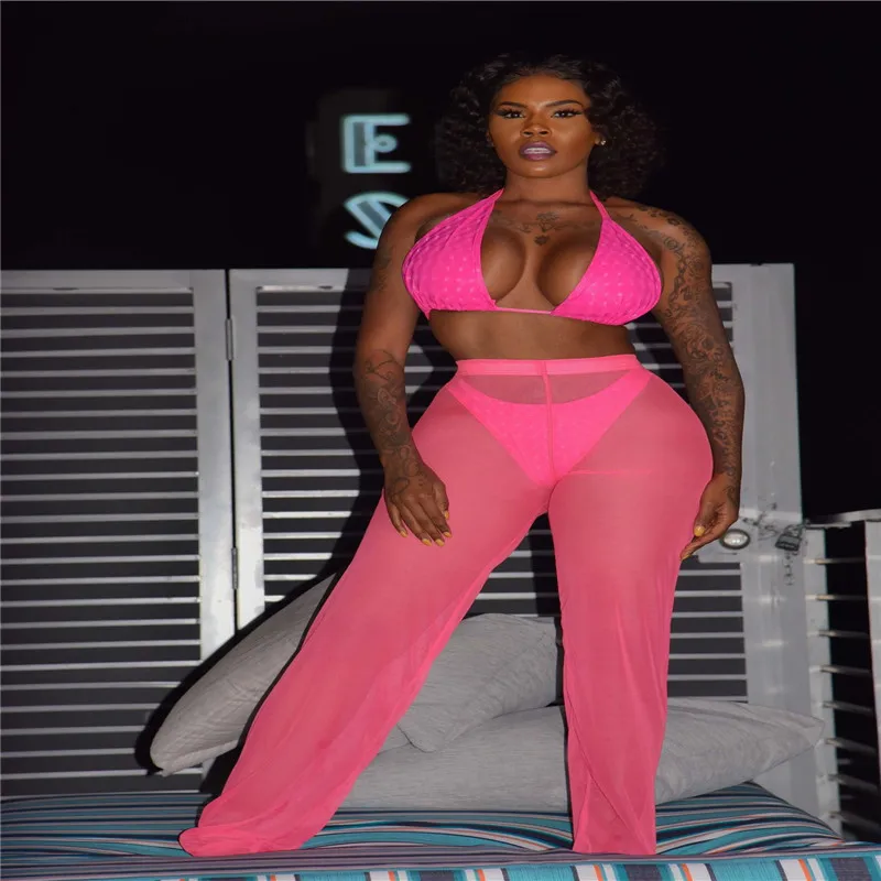 Trendy Sexy Women clothes polyester casual Crochet Fish Net Beach Pants Mesh Sheer Trousers Bikini Cover Up