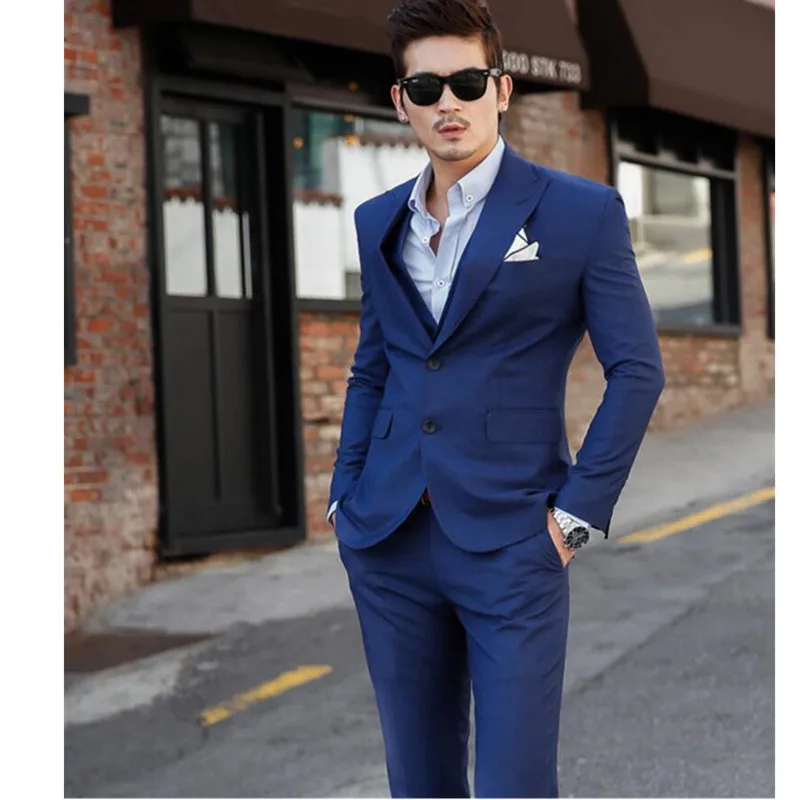 Синий Новая мода винно-красные мужские свадебные костюмы смокинг Slim Fit Мужские костюмы брендовый Блейзер Masculino платье костюм для мужчин жениха свадебное платье - Цвет: Синий