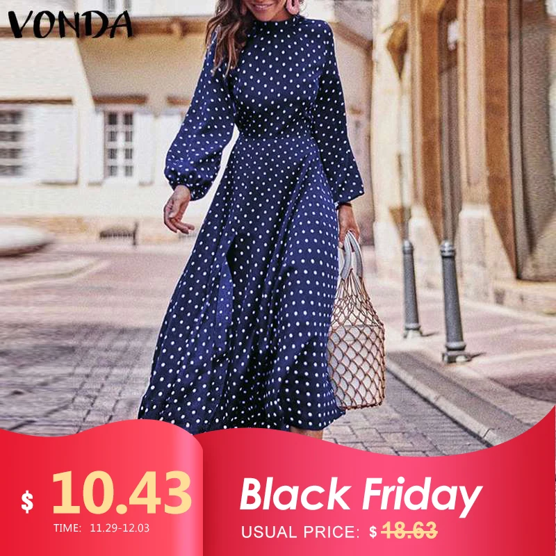 

Plus Size Autumn 2019 VONDA Women's Sexy Sundress Beach Vestidos Casual Evening Party Robe Femme Vintage Overalls Summer Dress