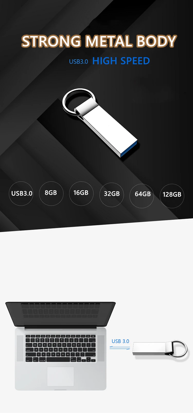 Чип usb3.0 флеш-накопитель 64 ГБ 32 ГБ 16 ГБ 8 ГБ 128 ГБ флеш-накопитель металлический серебристый usb флеш-накопитель
