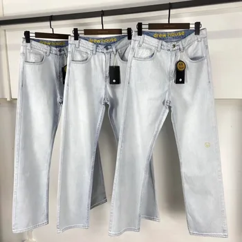 

2020 May New Listing Justin Bieber Drew House Jeans Men Women Hiphop Drew Smiley Face Embroidey Sky Blue Denim Trousers Men