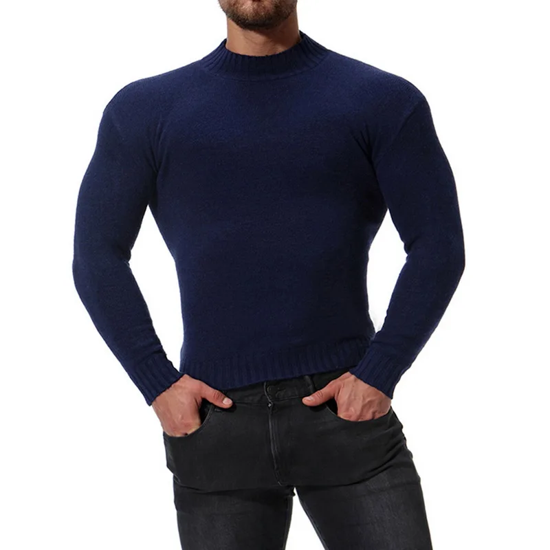Осенне-зимний мужской тонкий кашемировый теплый свитер с полуворотником, тонкий теплый хлопковый мужской свитер с длинными рукавами - Цвет: Navy