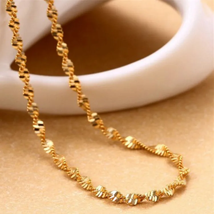 

Viet Nam Alluvial Gold Accessories Brass Gold Plated Versitile Necklace Double Water Wave Necklace Women's Pendant Accessories