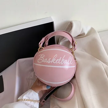 

Small Personality basketball Hand Bag Fashion Women Chains Handbag Creative Letter Shoulder Messenger Bag Female Mini Round Tote