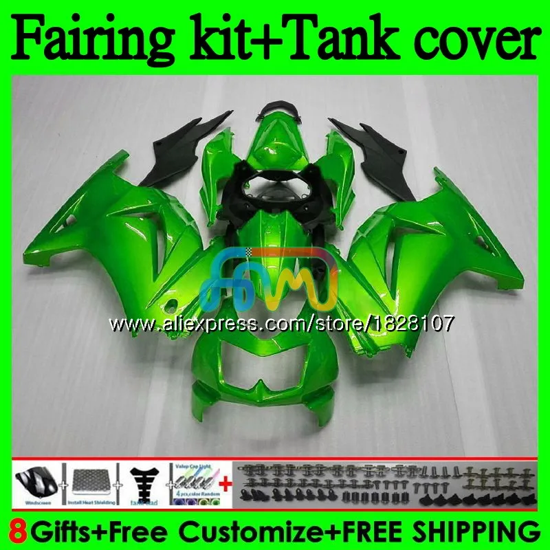 Майка для KAWASAKI ZX-250R EX-250 EX ZX 250R 08 09, 10, 11, 12, 104BS. 75 EX250 ZX250R 2008 2009 блеск зеленый 2010 2011 2012 обтекатель