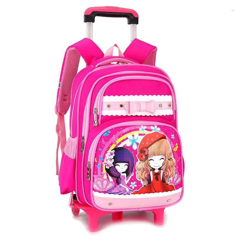 bags Trolley children School Bags Girls backpacks Wheels Travel waterproof Luggage backpack kids Rolling detachable schoolbags - Цвет: 2 wheels rose red