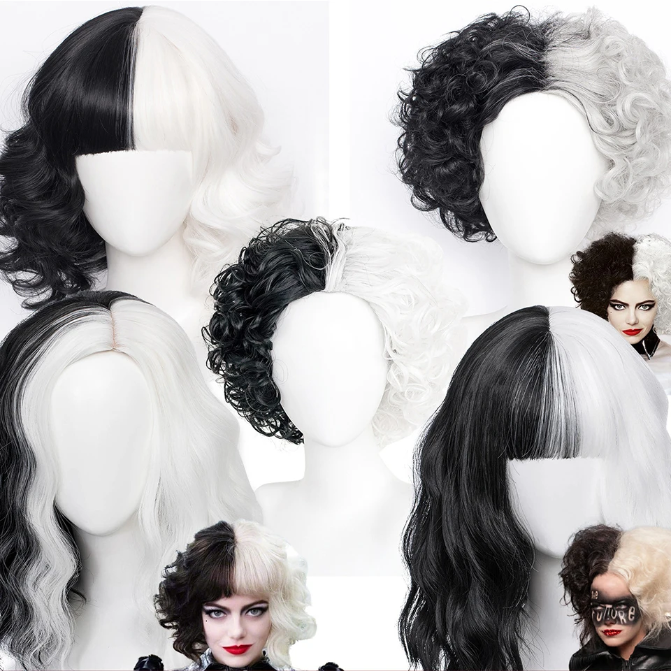 AOSIWIG New Half White And Black Synthetic Short Wave Curly Hair With Bangs Cos Wig Natural Women's Heat-resistant |