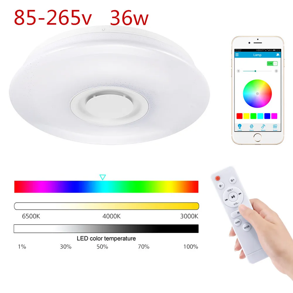 Современные светодиодные потолочные светильники RGB с регулируемой яркостью, удаленное управление с помощью приложения Bluetooth Музыка потолочный светильник для гостиной спальня/36/60 W - Цвет корпуса: 85 to 265v 36w