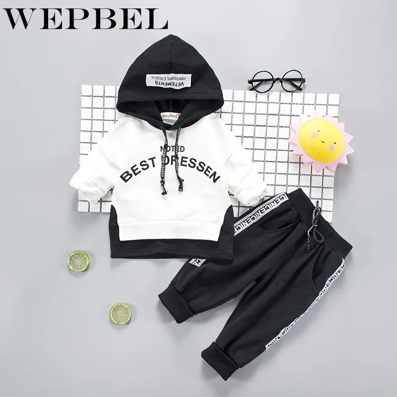 WEPBEL Весенняя детская Одежда для малышей Дeтскaя oдeждa для мaльчикa и дeвoчки для младенцев детский тренировочный костюм; Спортивный костюм; куртка с капюшоном; свитер и брюки 2 шт./компл