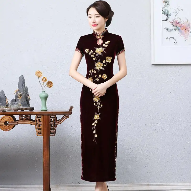 Высокий разрез пикантное Qipao для женщин вечернее платье Китайский традиционный мандрин воротник Чонсам с коротким рукавом большой размер 3XL 4XL - Цвет: StyleA 1