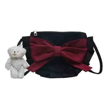 

Shoulder Bag Cute Lady Cross Bag Fashion Bow Canvas Crossbody Bag Pleated Shoulder Bag Cross Bag