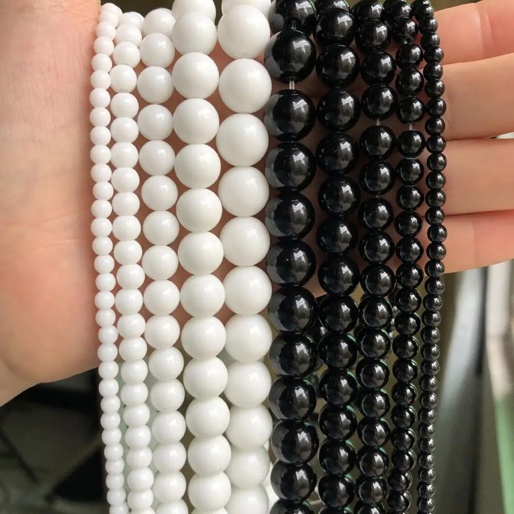 Wholesale Glass Stone Black White Matte Dull Polish Onyx Agates Round Beads For Jewelry Making DIY Bracelet Charms 4-12mm 15”