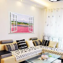 9234A розовые цветы 3D поддельные окна настенные наклейки с пейзажами гостиной спальни экологически чистые настенные наклейки