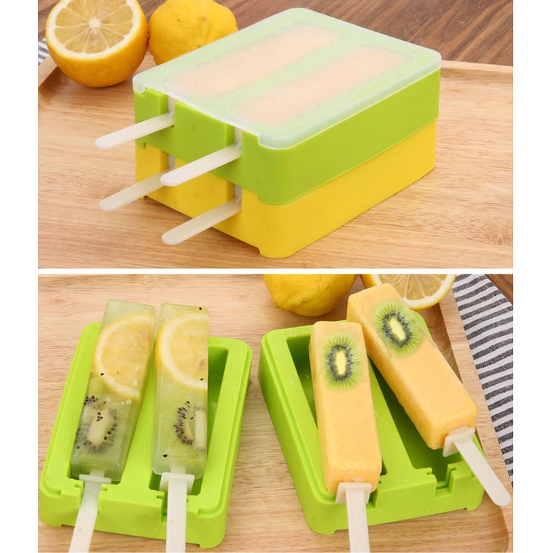 DIY Форма для Фруктового мороженого инструмент с крышкой и палкой прямоугольник Мягкие силиконовые формы Замороженные присоски инструмент наложенный дизайн