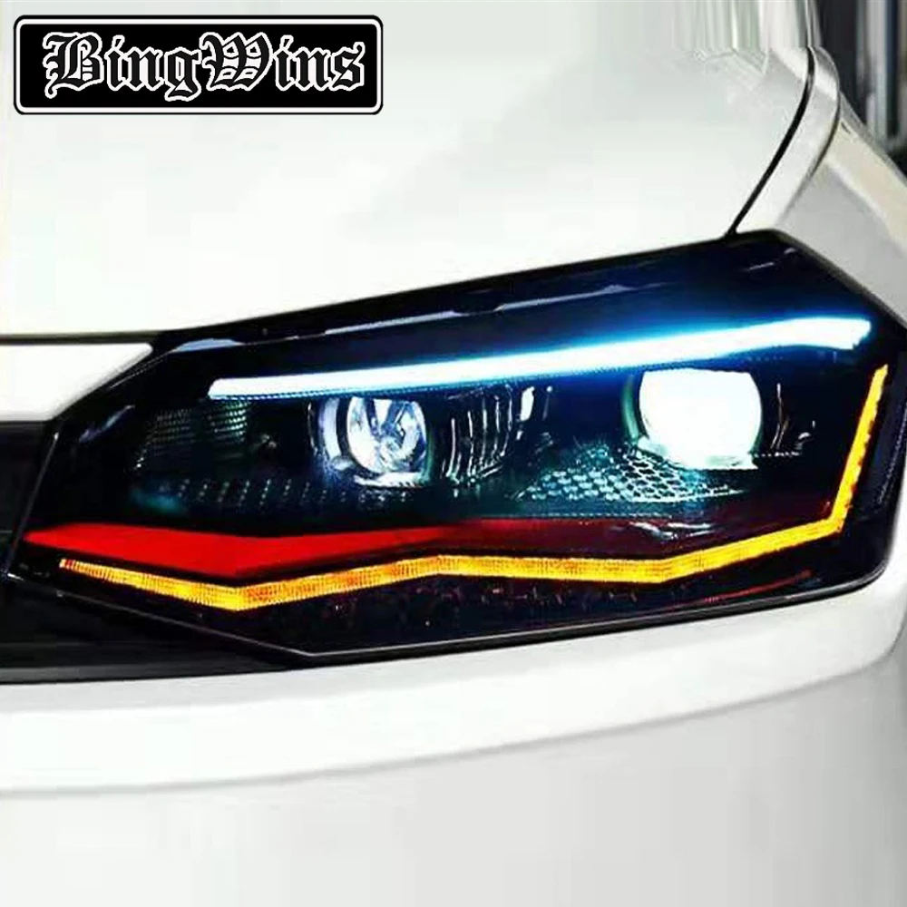 

Car styling For Volkswagen Polo Plus 2019 Headlight Assembly LED DRL Refitting led running horse daytime running lamp lens