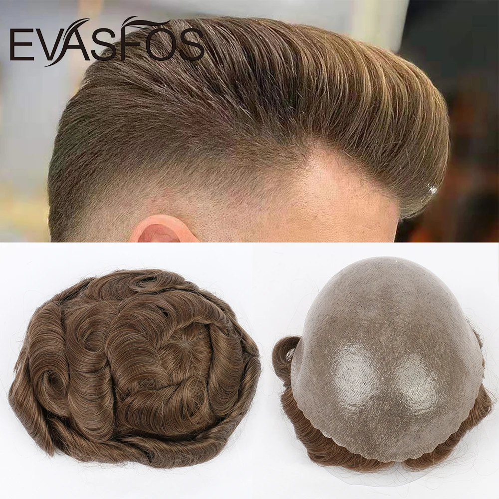 Durable Men Toupee Short Skin PU Hair Pieces For Male 0.12mm Poly Replacement System Men’s Toupee Human Hair Prosthesis Male Wig