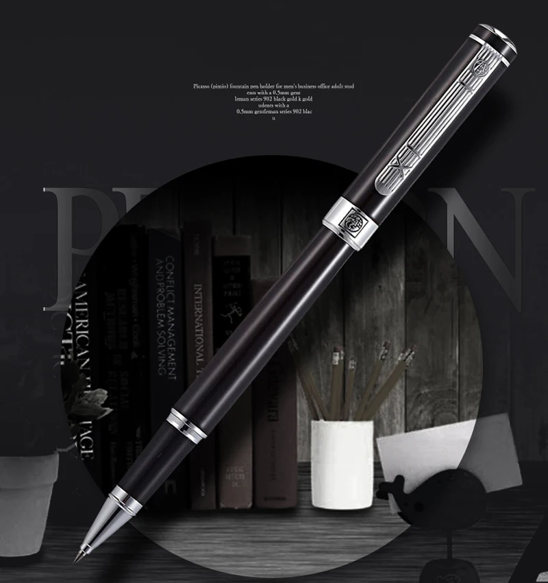 Picasso 902 Exquisite Pimio Gentleman Black Silver Clip Roller Ball Pen With Refill Business Office Writing Pen No Gift Box dvotinst newborn photography props baby boy painter gentleman outfits hat with color plate fotografia studio shoots photo props