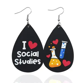 

6 Pairs I Love Science Leather Women Earrings 2020 Teardrop Ear Jewelry Black Football Leather Earings Studies Sports Series