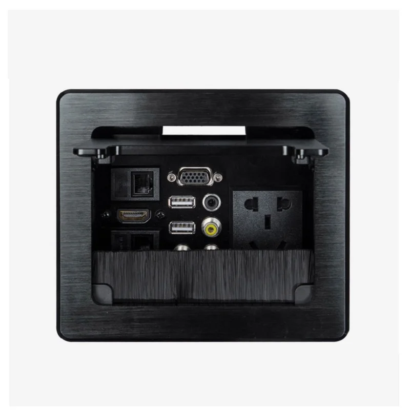 

UK US AU Universal AC Socket Table Outlet Dual Network HDMI USB VGA 3.5mm Audio Multimedia Information Box Aluminium Alloy Plate